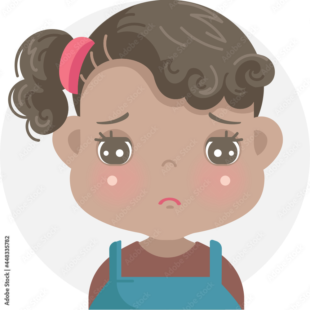 sadness kid negative emotions set of african little girl face. child expressing sad, bad and lonely. sadness kid negative emotions set of african little girl face. child expressing sad, bad and lonely.