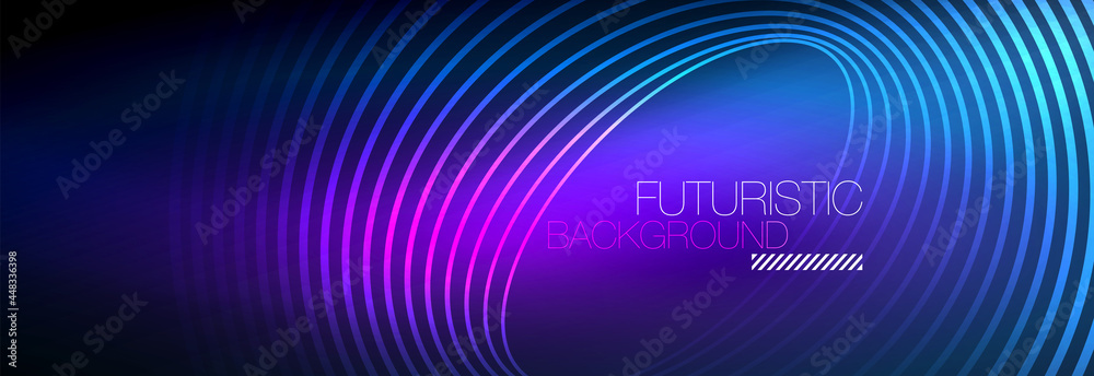 Dark abstract background with glowing neon circles. Trendy layout template for business or technology presentation, internet poster or web brochure cover, wallpaper Dark abstract background with glowing neon circles. Trendy layout template for business or technology presentation, internet poster or web brochure cover, wallpaper