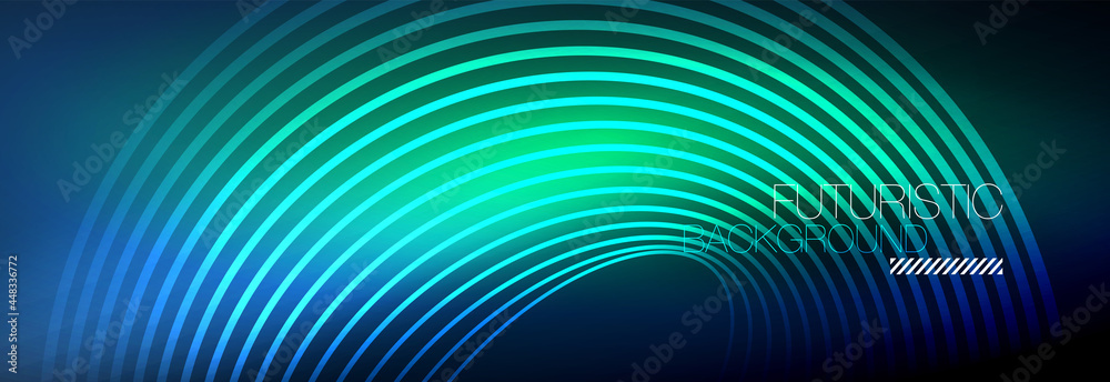 Dark abstract background with glowing neon circles. Trendy layout template for business or technology presentation, internet poster or web brochure cover, wallpaper Dark abstract background with glowing neon circles. Trendy layout template for business or technology presentation, internet poster or web brochure cover, wallpaper