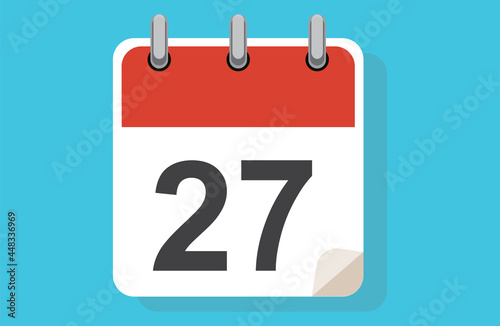Day twenty-seven. Simple calendar with date 27. Flat calendar icon vector illustration. calendar icon flat day 27. Vector illustration. Calendar lined icon