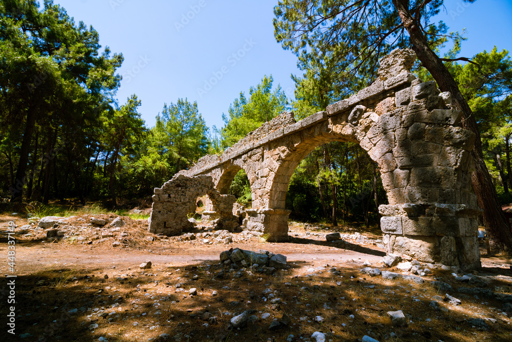 Ruins of ancient city of Phaselis in Antalya Turkey. Tourisim in Turkey. Ancient cities in Turkey. Ruins of ancient city of Phaselis in Antalya Turkey. Tourisim in Turkey. Ancient cities in Turkey.