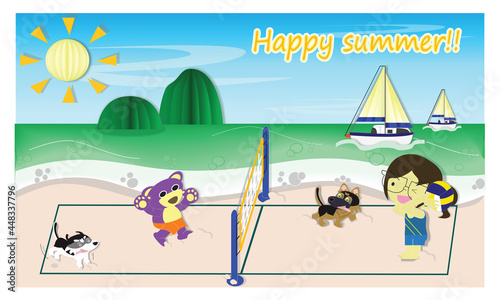 Happy summer and let's enjoy with volleyball along with Mr.purple bear and friends © Figaro'17