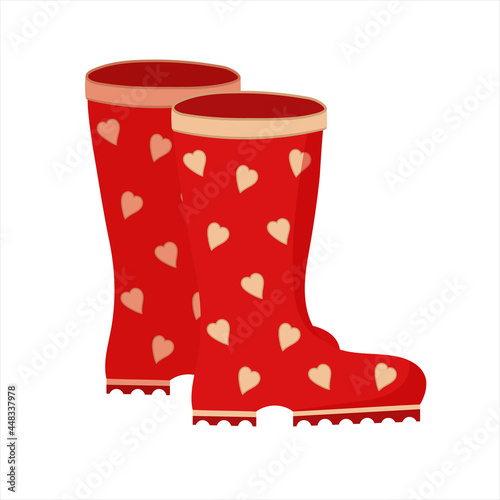 Red rain boots, flat vector illustration