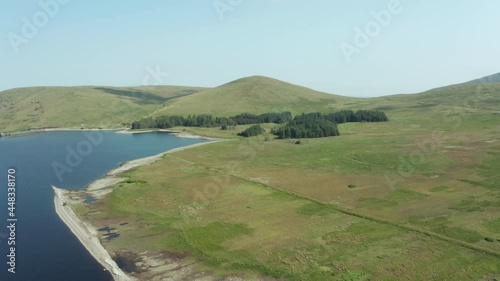 aerial view of the water shortages as levels drop in spelga dam reservoir when heat wave hit Norhtern Ireland photo