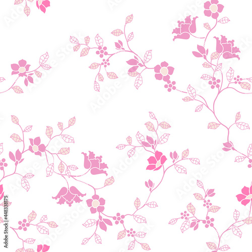 seamless pattern of flowers  branches and leaves