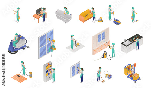 Professional Cleaning Service Isometric Icon Set