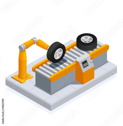 Tire Production Service Isometric Colored And Composition