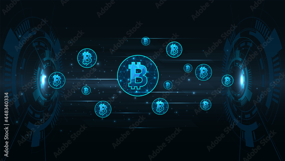 Investment concept and exchange electronic currencies.Bitcoin digital currency  digital money technology on Dark blue background.fintech world finance concept, vector illustration. 