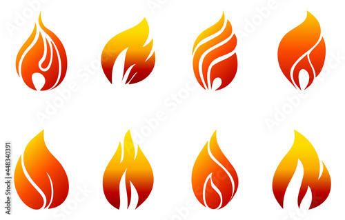 Fire icons in red orange yellow gradient color on white background set 3
