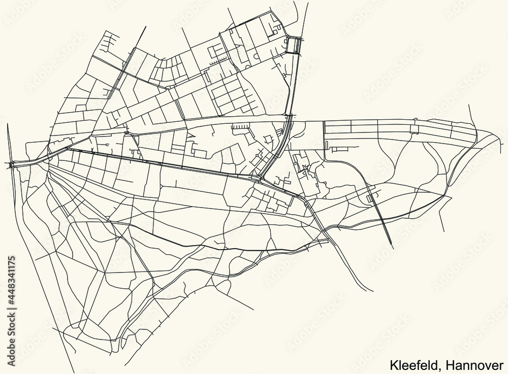 Black simple detailed street roads map on vintage beige background of the quarter Kleefeld borough district of Hanover, Germany