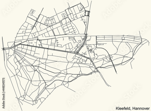 Black simple detailed street roads map on vintage beige background of the quarter Kleefeld borough district of Hanover, Germany