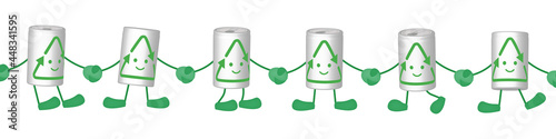 手をつないで並ぶアルミ缶リサイクルキャラクター