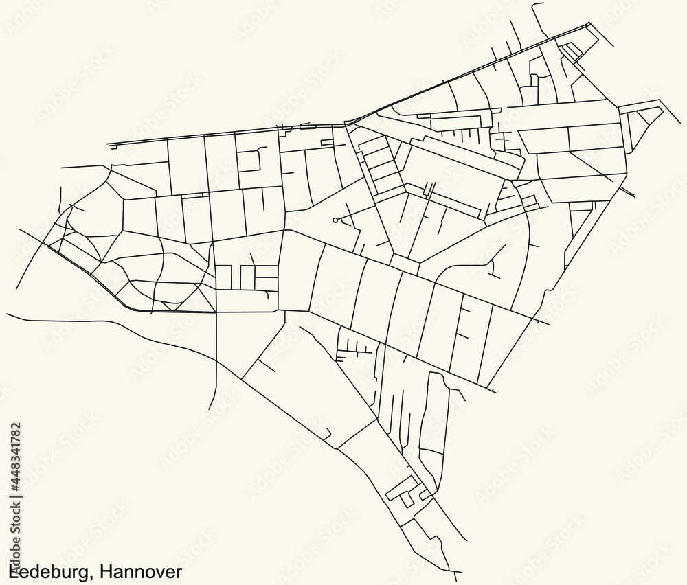 Black simple detailed street roads map on vintage beige background of the quarter Ledeburg borough district of Hanover, Germany