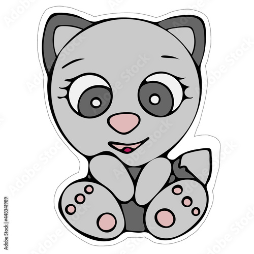 Fototapeta Naklejka Na Ścianę i Meble -  Hand-drawn Cute Cat Sticker. Isolated Cat on White Background.