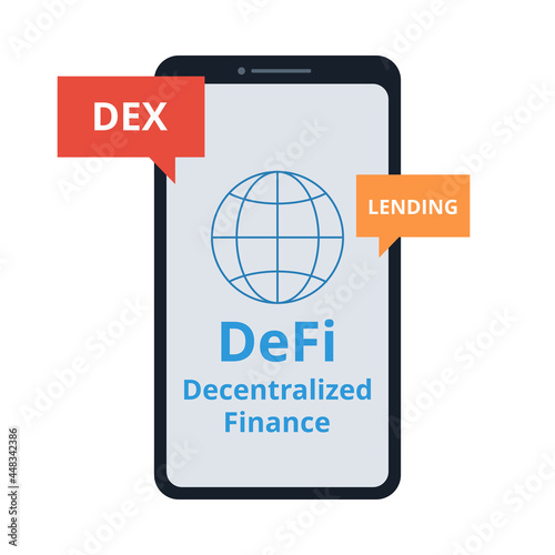 DeFi vector. Decentralized Finance. Blockchain and technology concept.