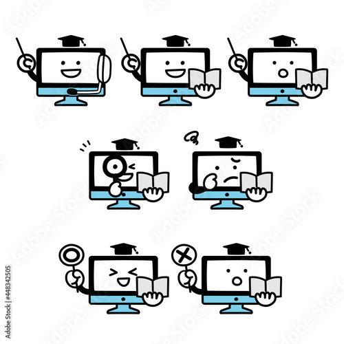 パソコンのキャラクターの教育に関する表情セット