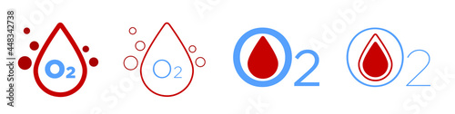 Blood oxygen saturation icons set. Modern flat design. O2. App.