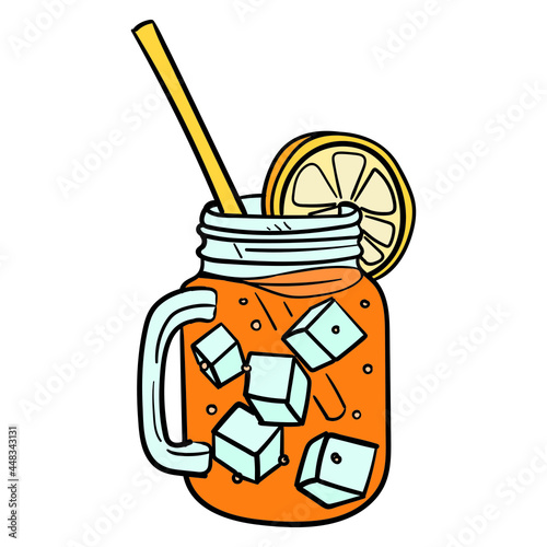 iced tea comic drawing with straw and lemon wedge.