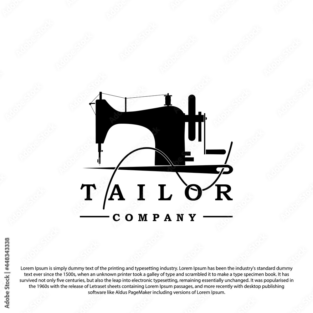sewing machine with needle and thread vintage tailor logo design vector illustration