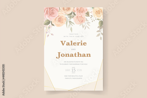 Soft floral and leaves wedding invitation card design