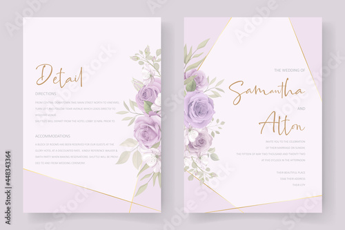 Soft floral and leaves wedding invitation card design