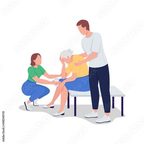 Covid victims relatives semi flat color vector characters. Full body people on white. Family members help each other isolated modern cartoon style illustration for graphic design and animation