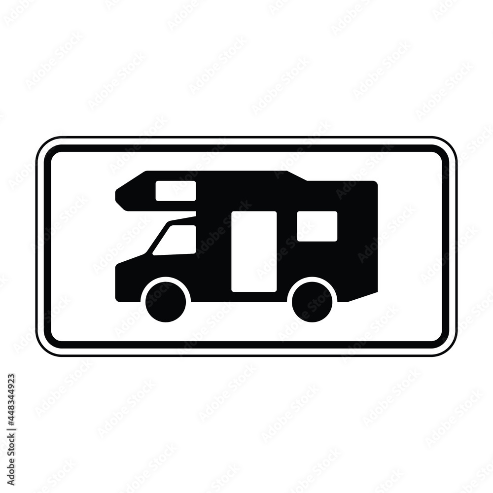 Motor caravan campsite road sign. Vector illustration of traffic sign