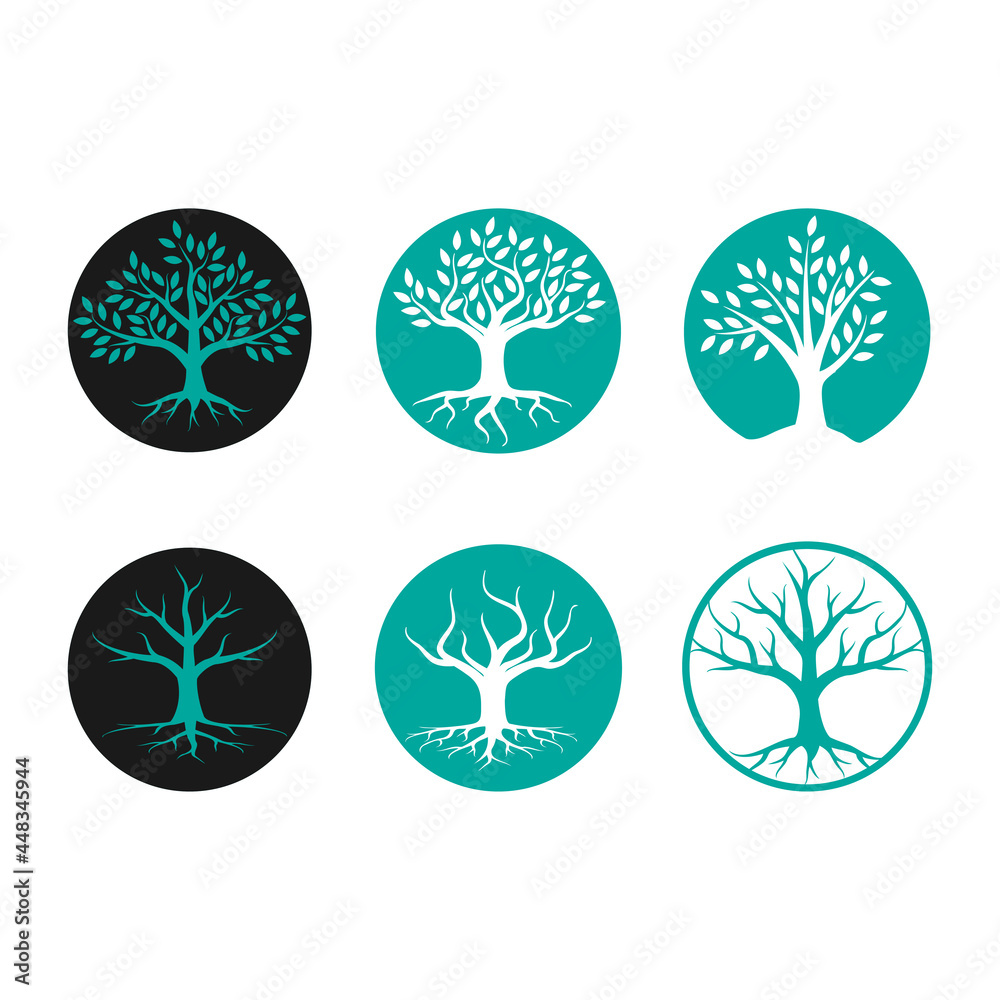 Oak tree icon design set bundle template isolated Oak tree icon design set bundle template isolated