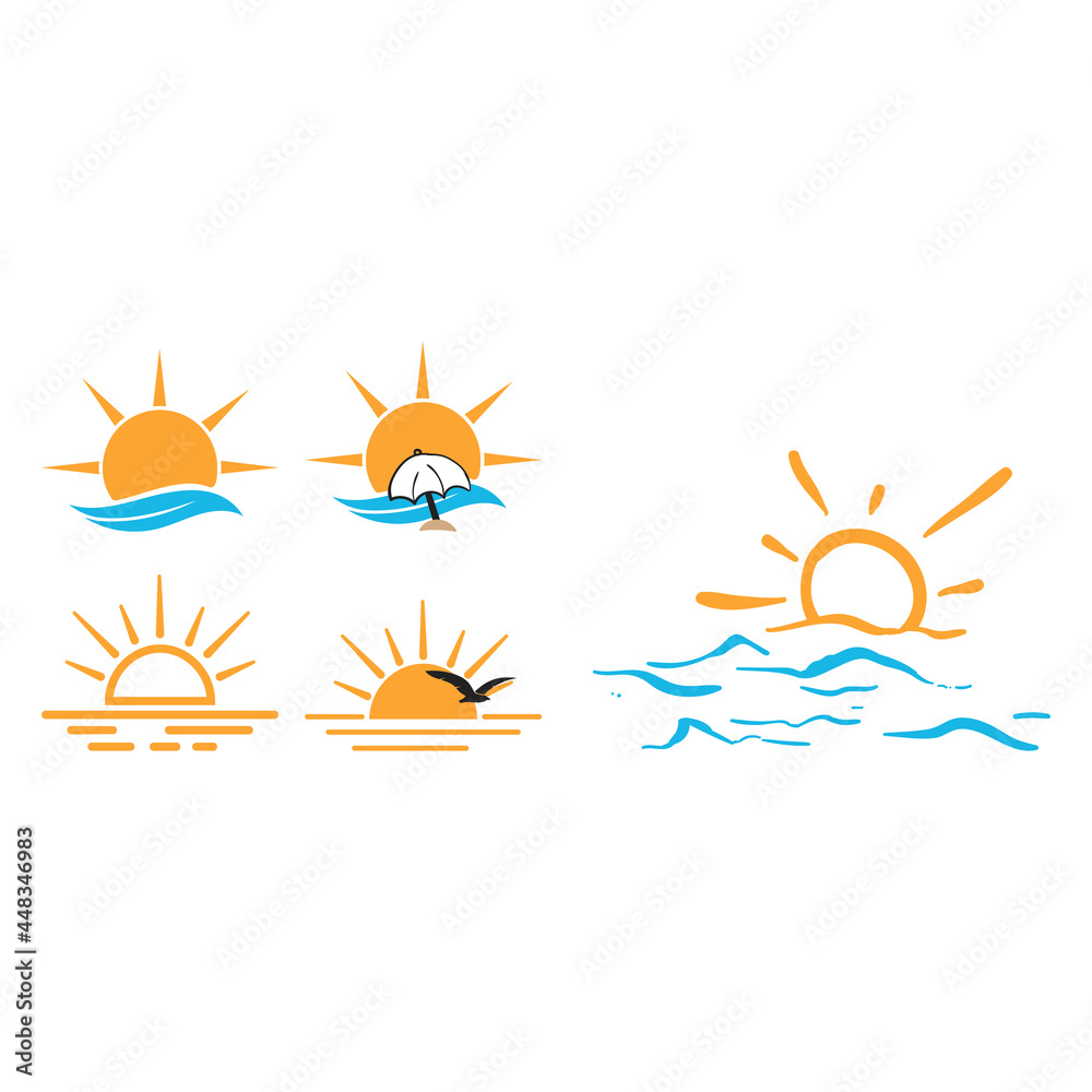 Summer ocean icon design set bundle template isolated