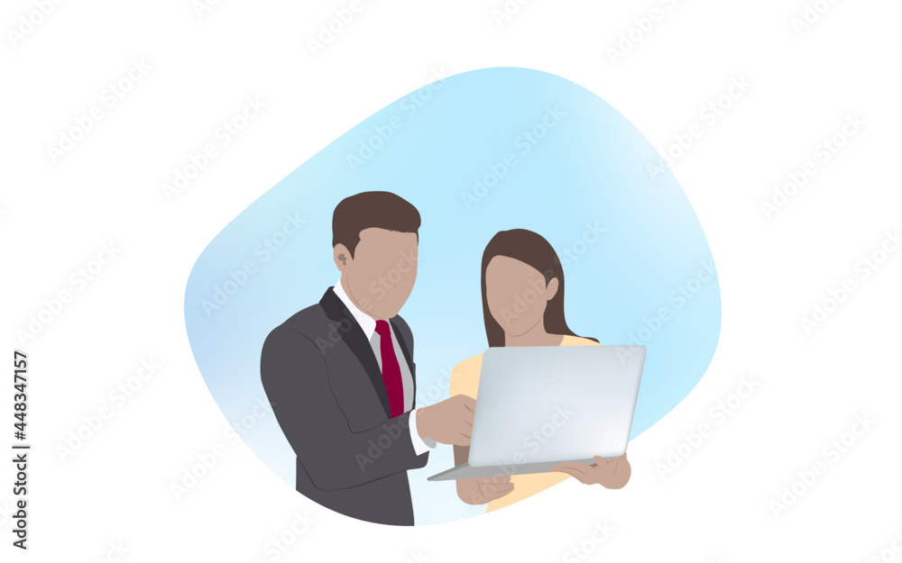 Business coworkers discussing new ideas over laptop. Business coworkers discussing new ideas over laptop.
