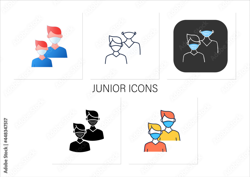 Junior icons set. Younger student. Freshman,first-year student ...