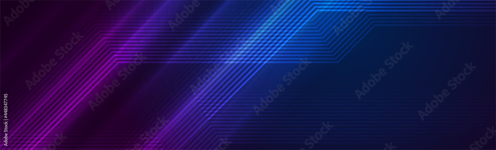 Blue purple glowing neon lines geometry abstract background. Vector design