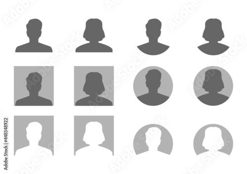 set of icons, 
Avatar profile picture design or flat portrait icon on a round, square shape background, with multiple options for men and women