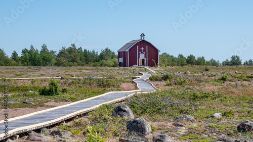 Sandskar Church or Chapel at Haparanda Archipelago National Park. Haparanda Sandskar is an island in Sweden's northernmost Archipelago. photo