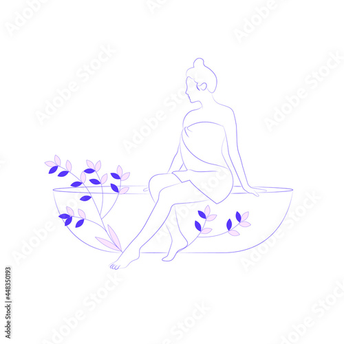 Woman relaxing and bathing in bathtub Hand drawn line art vector stock illustration of girl in bathtub