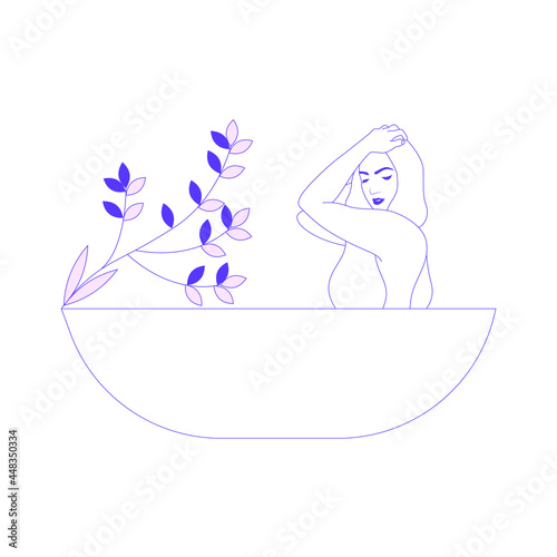 Woman relaxing and bathing in bathtub Hand drawn line art vector stock illustration of girl in bathtub