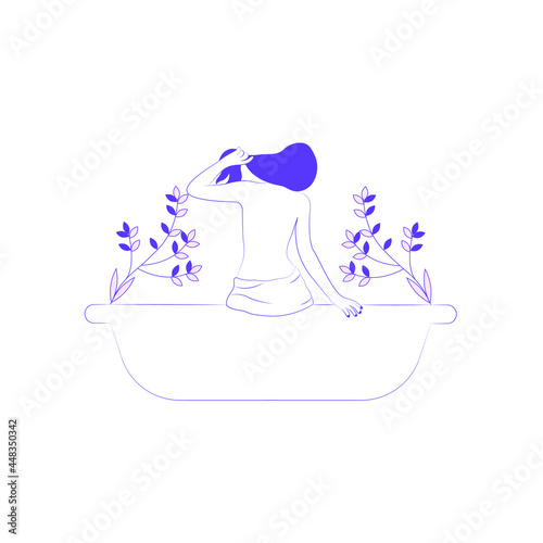 Woman relaxing and bathing in bathtub Hand drawn line art vector stock illustration of girl in bathtub
