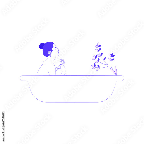 Woman relaxing and bathing in bathtub Hand drawn line art vector stock illustration of girl in bathtub