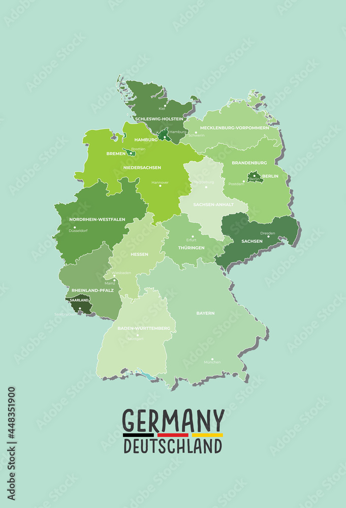 Germany map with regions and major cities