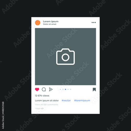 Social network photo frame template mobile interface. Social media post. Frame for your photo. Mockup. Vector illustration - Vector