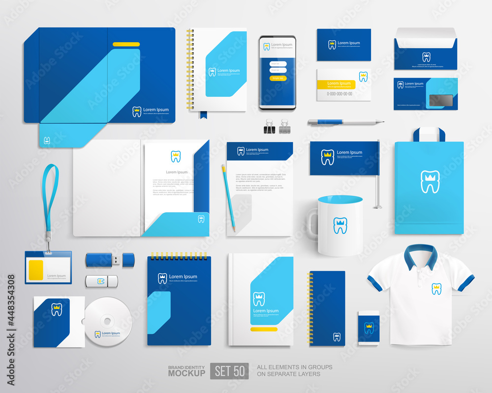 Dental Clinic brand identity template with concept logo tooth with