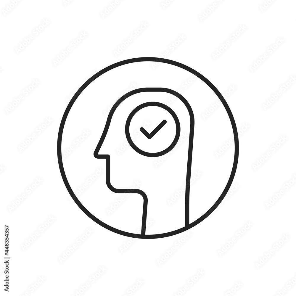 black thin line happy man head with checkmark black thin line happy man head with checkmark