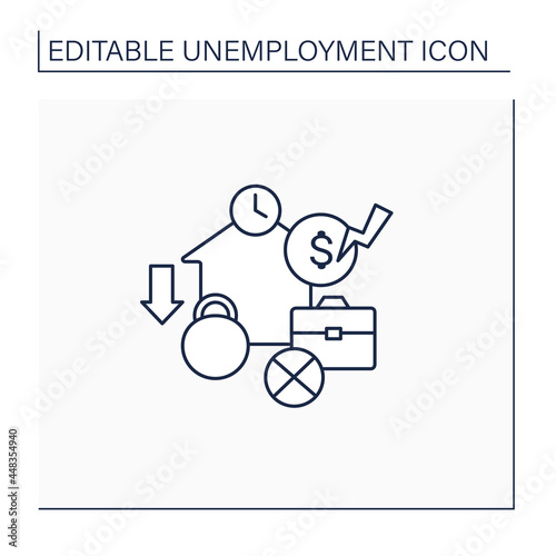 Structural unemployment line icon. Mismatch between jobs available and unemployed skill levels. Long-lasting joblessness. Unemployment concept. Isolated vector illustration.Editable stroke