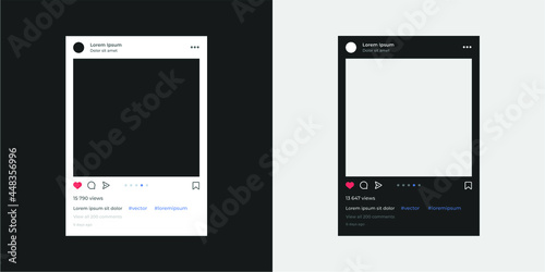 Black and White social network photo frame template mobile interface. Social media post. Frame for your photo. Mockup. Vector illustration - Vector