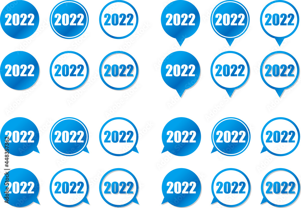 2022の数字が入った青色グラデーションの円形スピーチバルーンセット