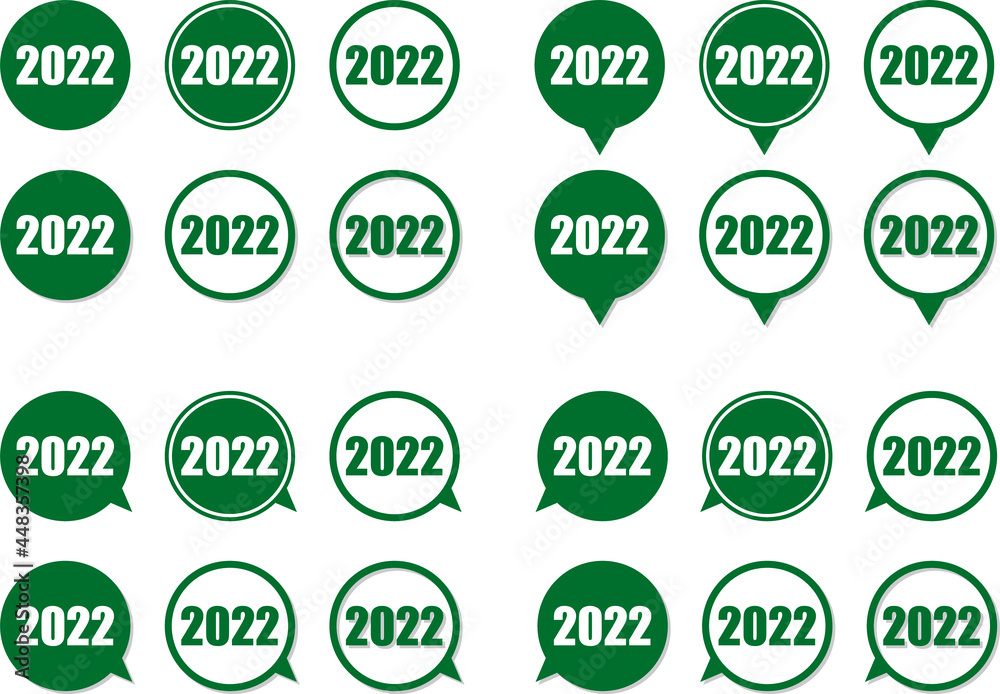 2022の数字が入った緑色の円形スピーチバルーンセット