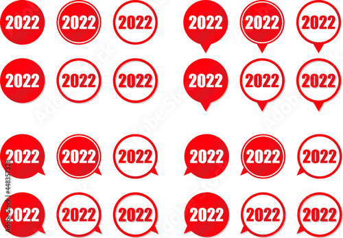 2022の数字が入った赤色グラデーションの円形スピーチバルーン ベクターセット