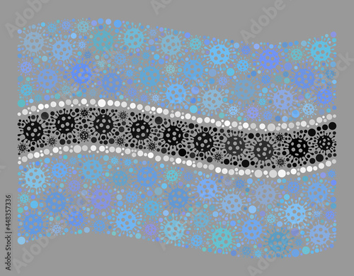 Mosaic waving Botswana flag created with bacilla icons. Vector covid-2019 mosaic waving Botswana flag created for medicare projects. Designed for political or patriotic projects.