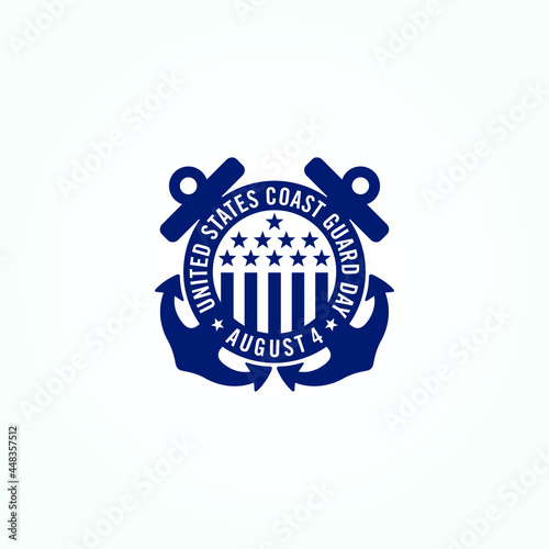 Emblem of United States Coast Guard Day. August 4. Vector Logo and Illustration.