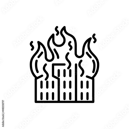 House in fire thin line icon. Home insurance. Damage of property, disaster. Vector illustration.